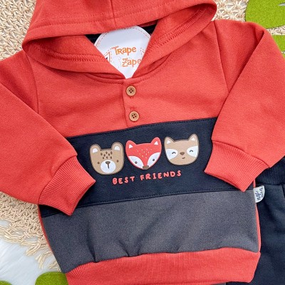 Conj. Casaco com Capuz Best Friends e Calça de Moletom - Ferrugem e Preto